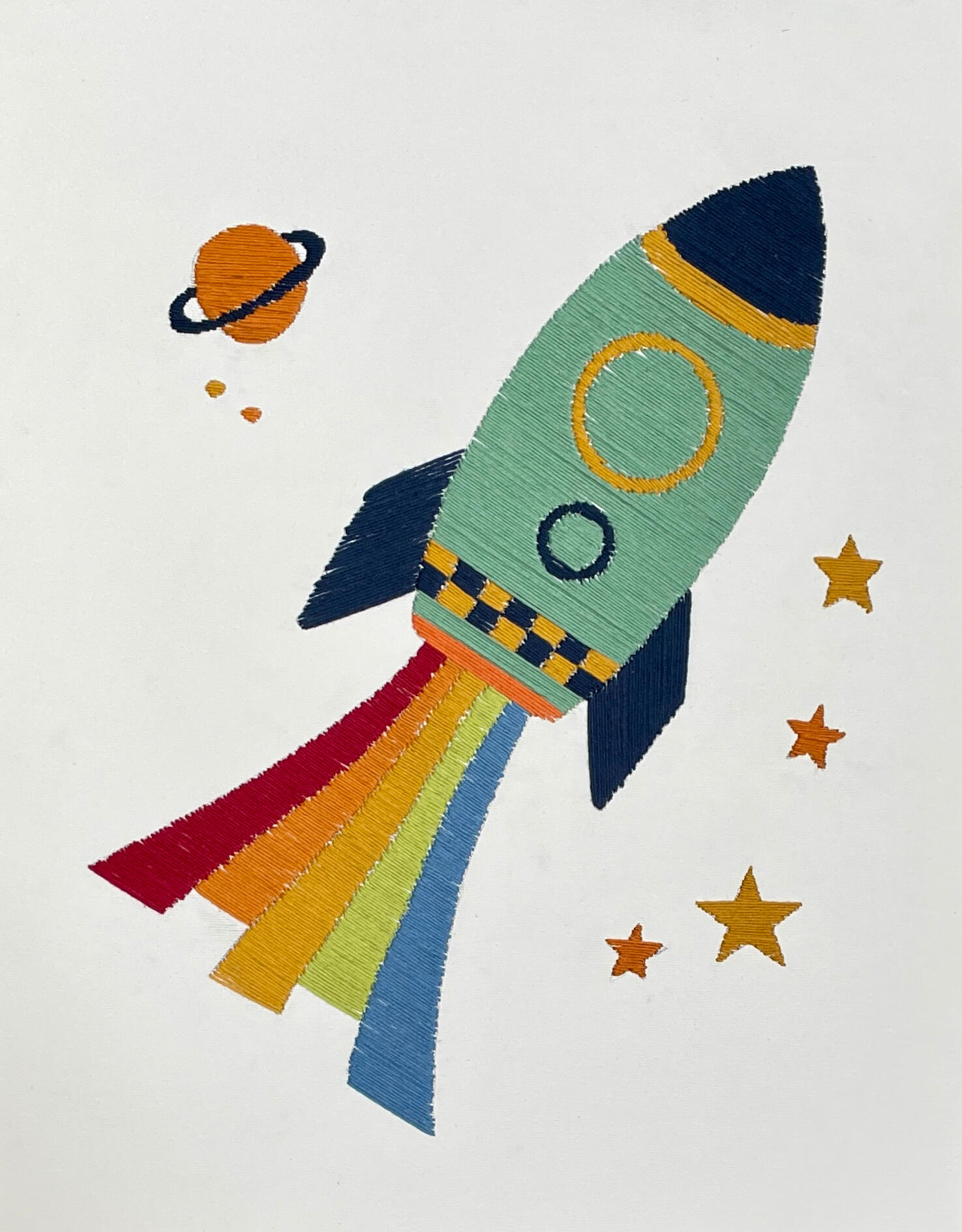 Raket decoratie voor de kinderkamer Uniek geborduurde raket decoratie voor babykamer en kinderkamer. Ideaal als cadeau geboorte.